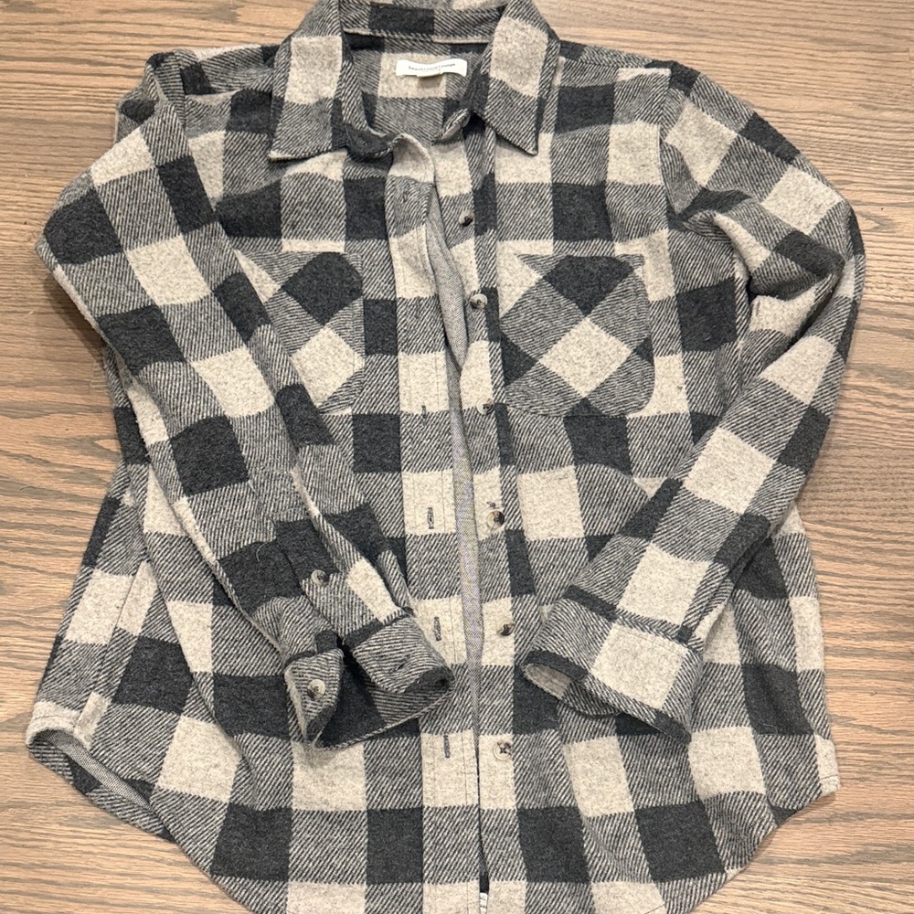 beachlunchlounge Black and Cream Plaid Shirt